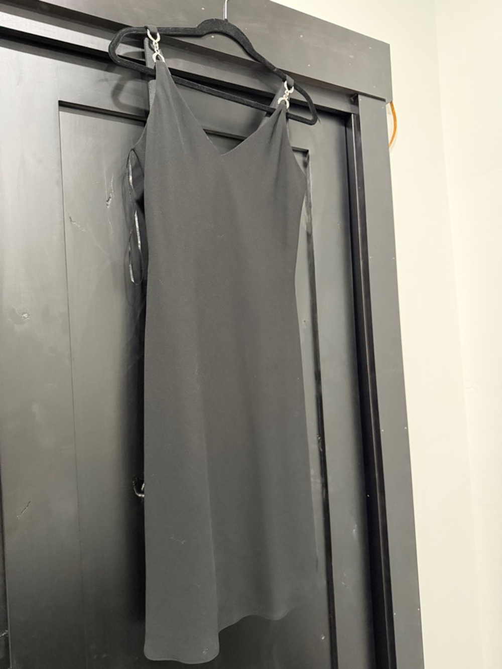 Elegant Black Midi Slip Dress with Thin Straps